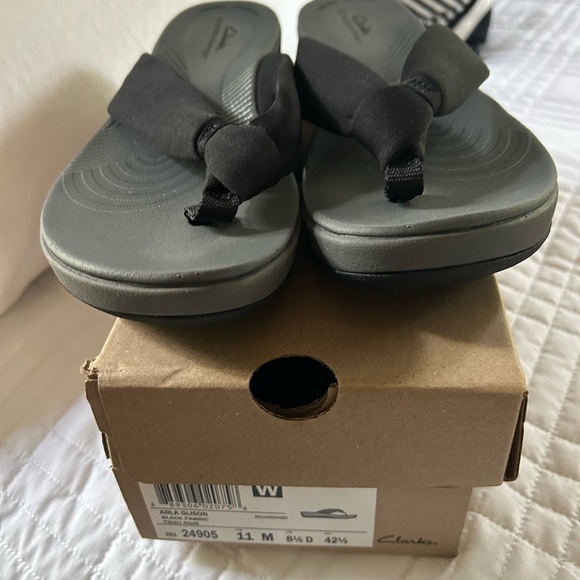 Clarks Shoes - Clarks Arla Glison - Black Flip Flops- brand new- size 11